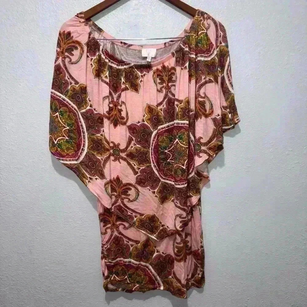 Hot in Hollywood Flutter Sleeve Mini Dress / Size XS / Pink & Multicolor